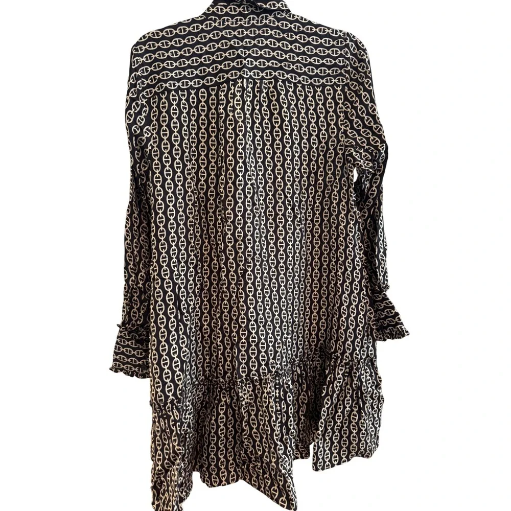 J.Crew Women's Shirt Dress Chain Print Long Sleeve Ruffle Hem E1‎